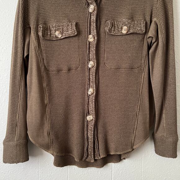 Dylan Shacket Womens Small Waffle Knit Button Front Boho Minimalist Streetwear - Picture 4 of 13